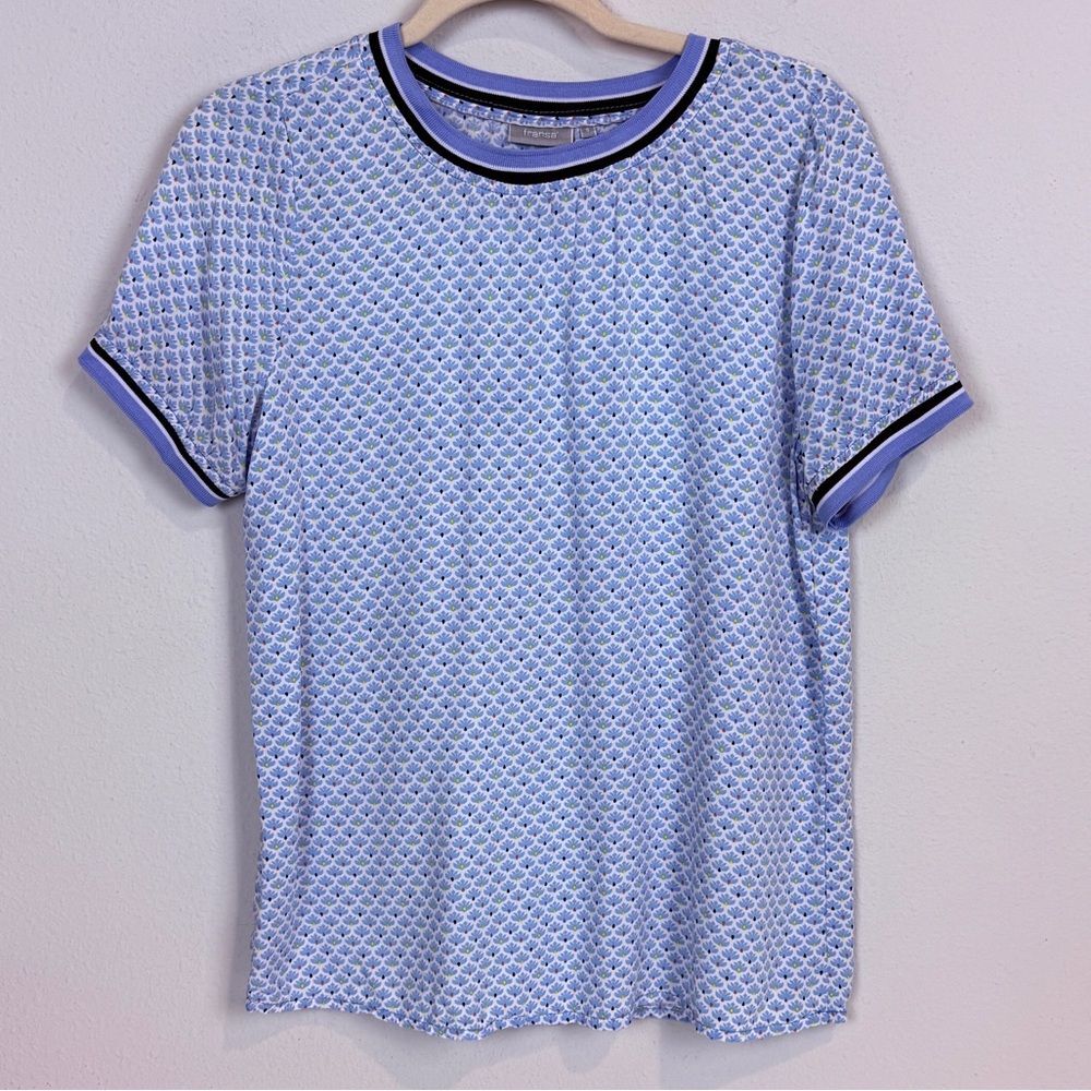 Fransa Denmark Viscose Ringer Printed Short Sleeve T-shirt Blue